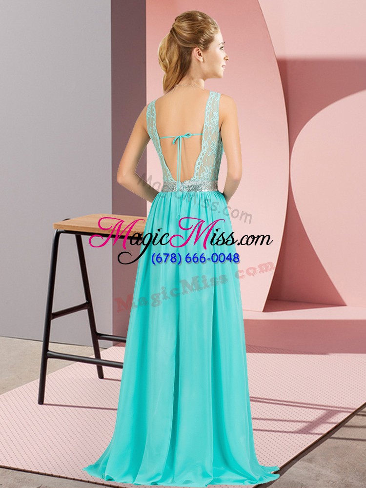 wholesale yellow green empire v-neck sleeveless chiffon floor length zipper beading and lace and appliques homecoming dress