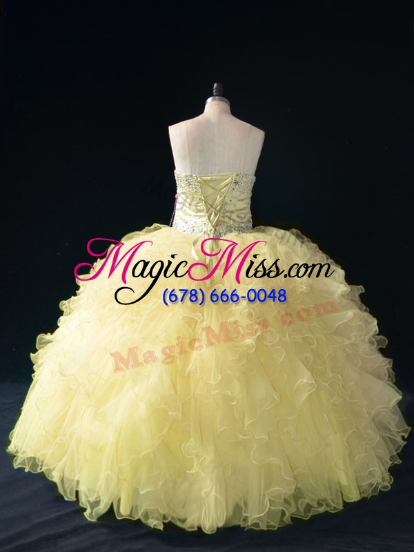 wholesale super gold ball gowns ruffles quinceanera gowns lace up tulle sleeveless floor length