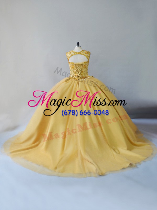 wholesale shining gold sleeveless beading lace up quinceanera dress