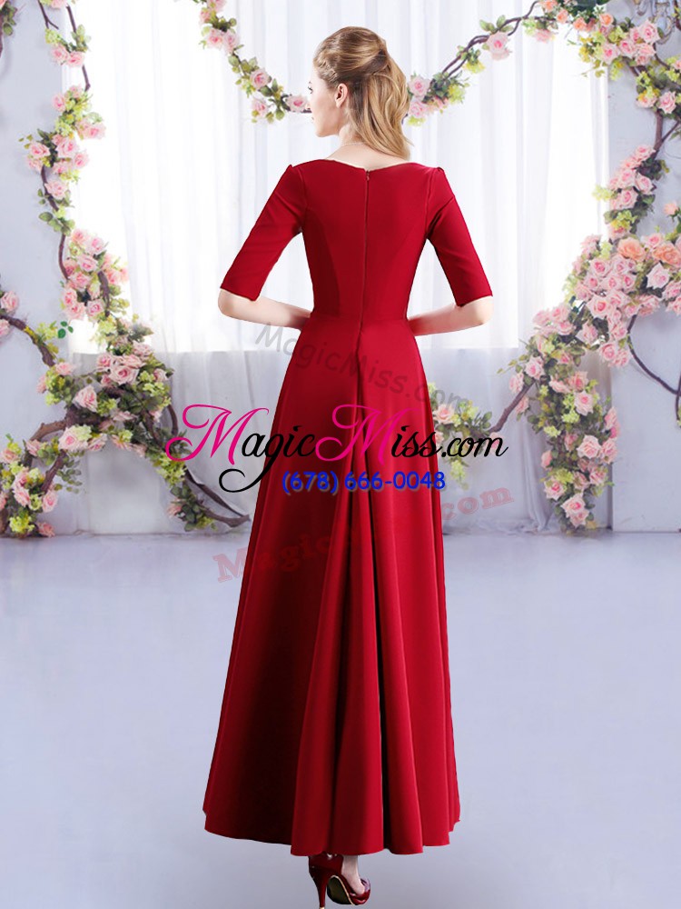 wholesale purple zipper wedding party dress ruching half sleeves ankle length