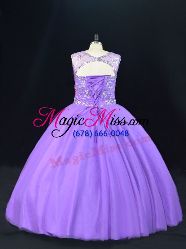 wholesale colorful lavender tulle lace up scoop sleeveless floor length vestidos de quinceanera beading