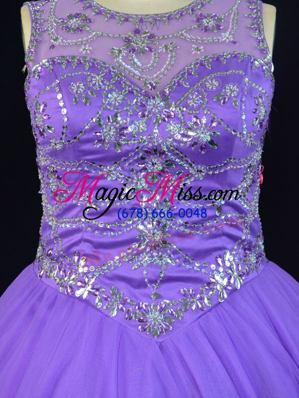 wholesale colorful lavender tulle lace up scoop sleeveless floor length vestidos de quinceanera beading