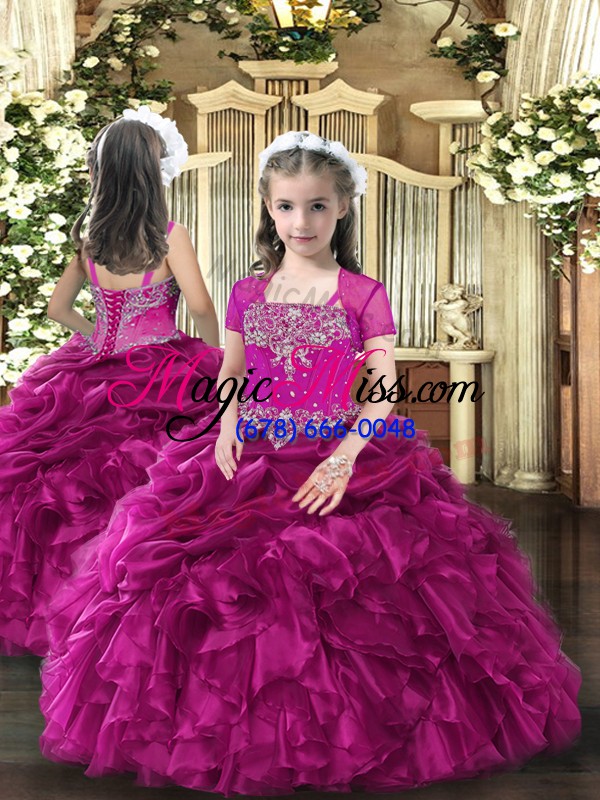 wholesale free and easy fuchsia sweetheart neckline beading and ruffles and pick ups sweet 16 dresses sleeveless lace up