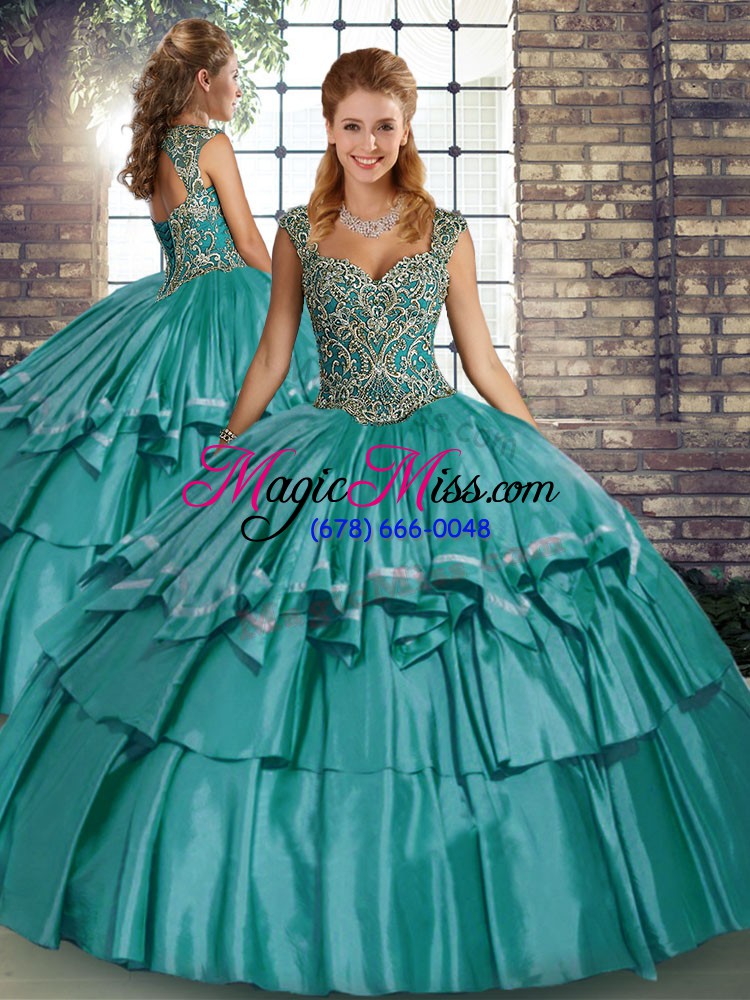 wholesale custom made teal sleeveless taffeta lace up quinceanera gowns for military ball and sweet 16 and quinceanera