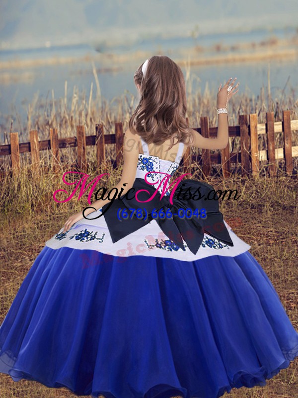 wholesale sweet teal ball gowns straps sleeveless organza floor length lace up embroidery kids formal wear