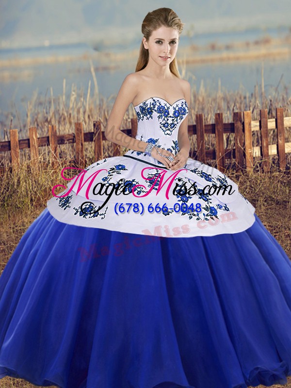 wholesale top selling royal blue sweetheart neckline embroidery quinceanera dresses sleeveless lace up