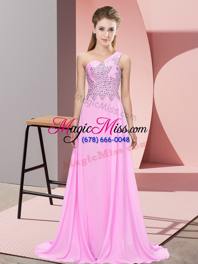 wholesale custom fit pink one shoulder side zipper beading sleeveless