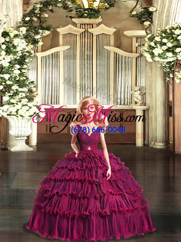 wholesale gorgeous burgundy sleeveless organza backless quinceanera gowns for sweet 16 and quinceanera