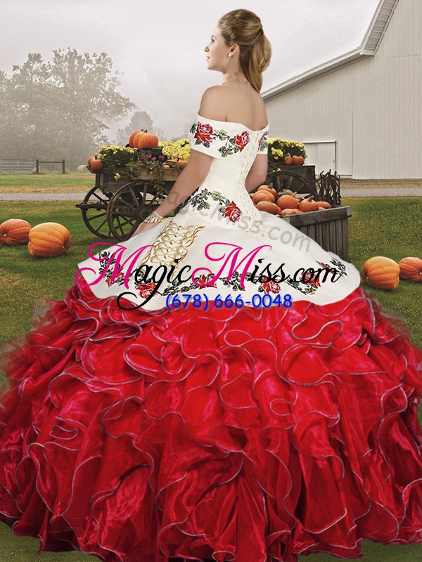 wholesale off the shoulder sleeveless lace up 15 quinceanera dress blue and white organza