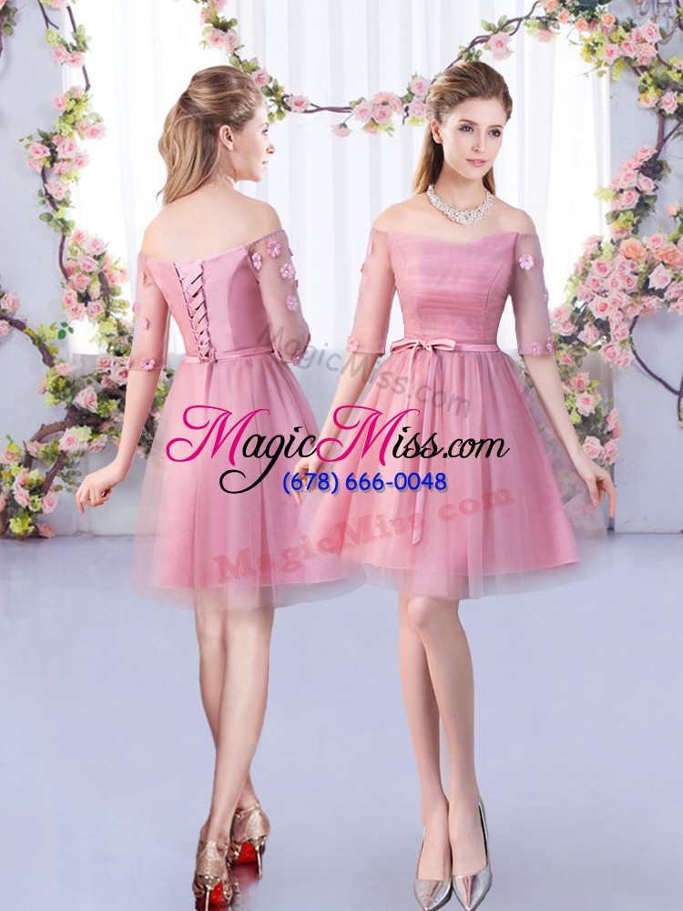 wholesale hot sale mini length a-line half sleeves pink dama dress for quinceanera lace up