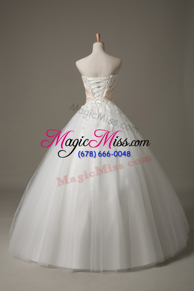 wholesale stunning white tulle lace up wedding gown sleeveless floor length beading and lace