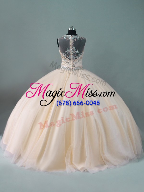 wholesale scoop sleeveless tulle quinceanera dress beading zipper