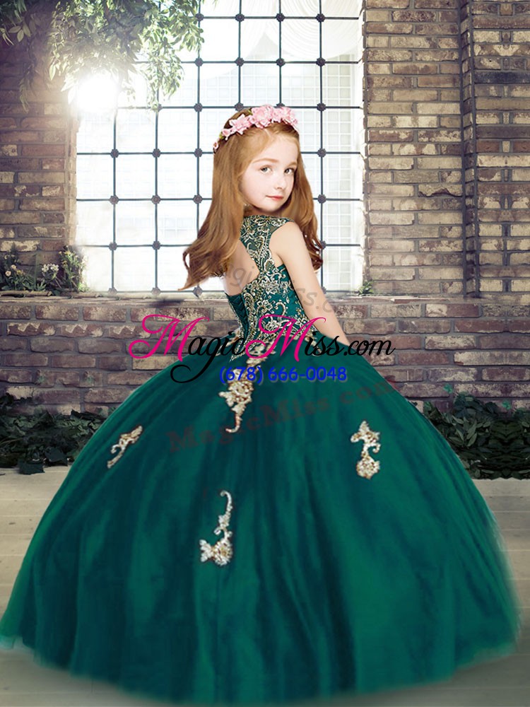 wholesale appliques kids pageant dress purple lace up sleeveless floor length