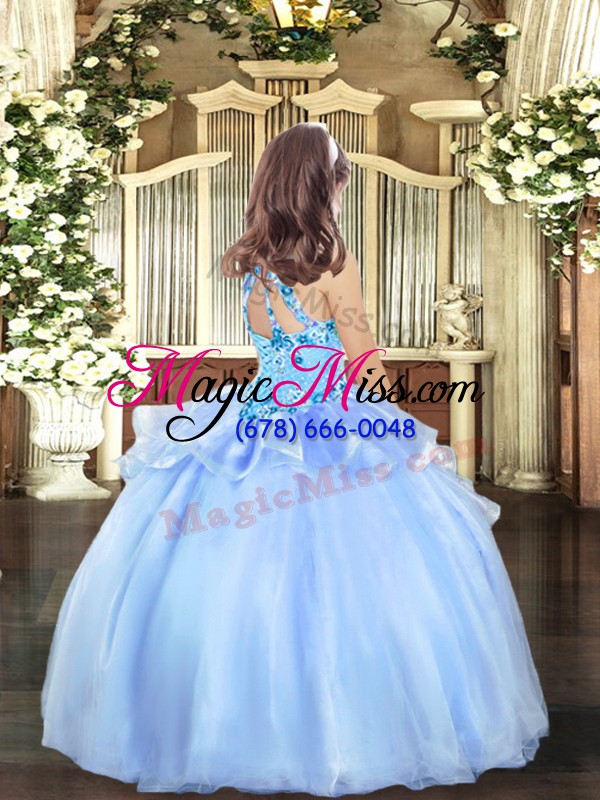 wholesale inexpensive blue sleeveless floor length appliques lace up pageant gowns for girls