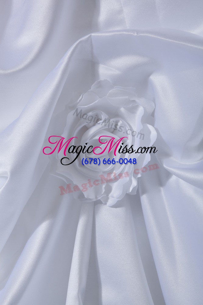 wholesale great white taffeta lace up wedding gowns sleeveless brush train embroidery and pick ups and hand made flower