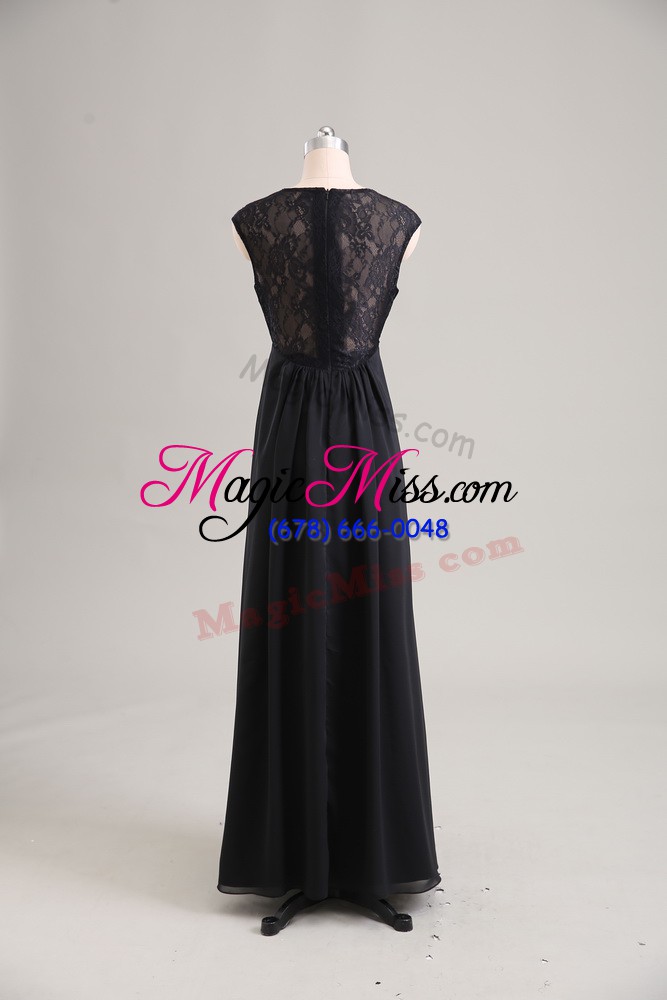 wholesale attractive black zipper v-neck lace prom gown chiffon cap sleeves