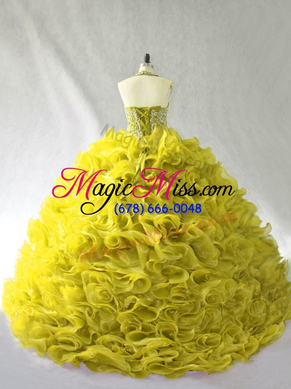 wholesale olive green sleeveless beading and ruffles lace up quinceanera dress