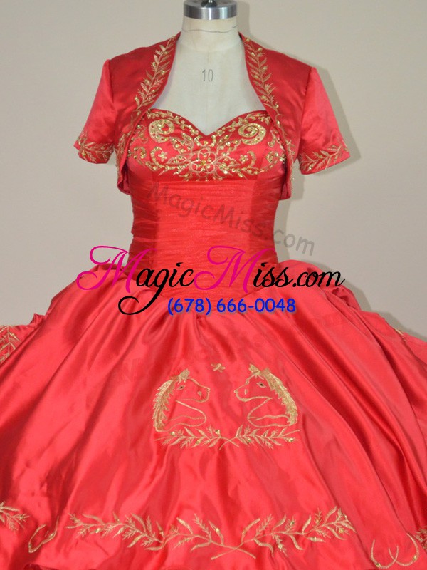 wholesale red sleeveless brush train embroidery and ruffles vestidos de quinceanera