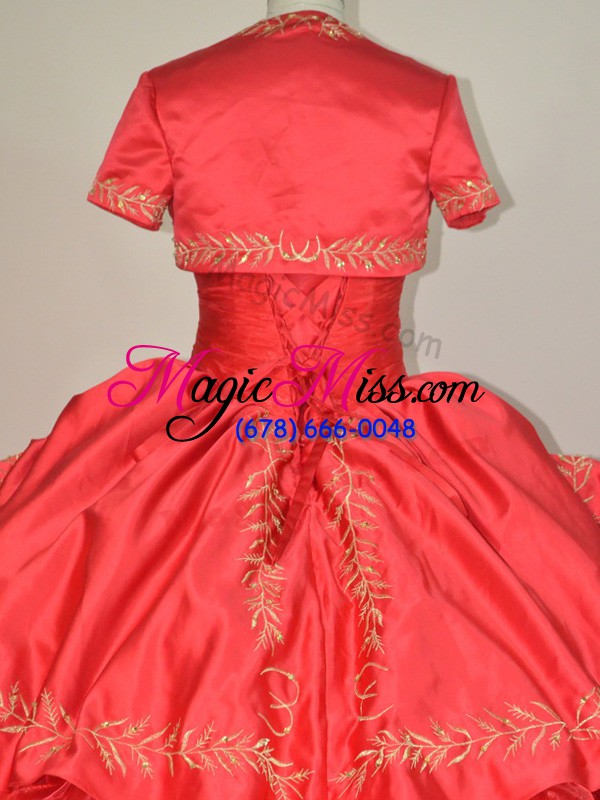 wholesale red sleeveless brush train embroidery and ruffles vestidos de quinceanera