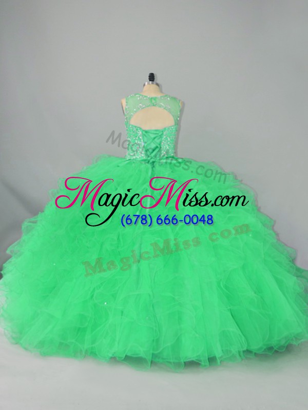 wholesale green ball gown prom dress sweet 16 and quinceanera with beading and ruffles scoop sleeveless lace up