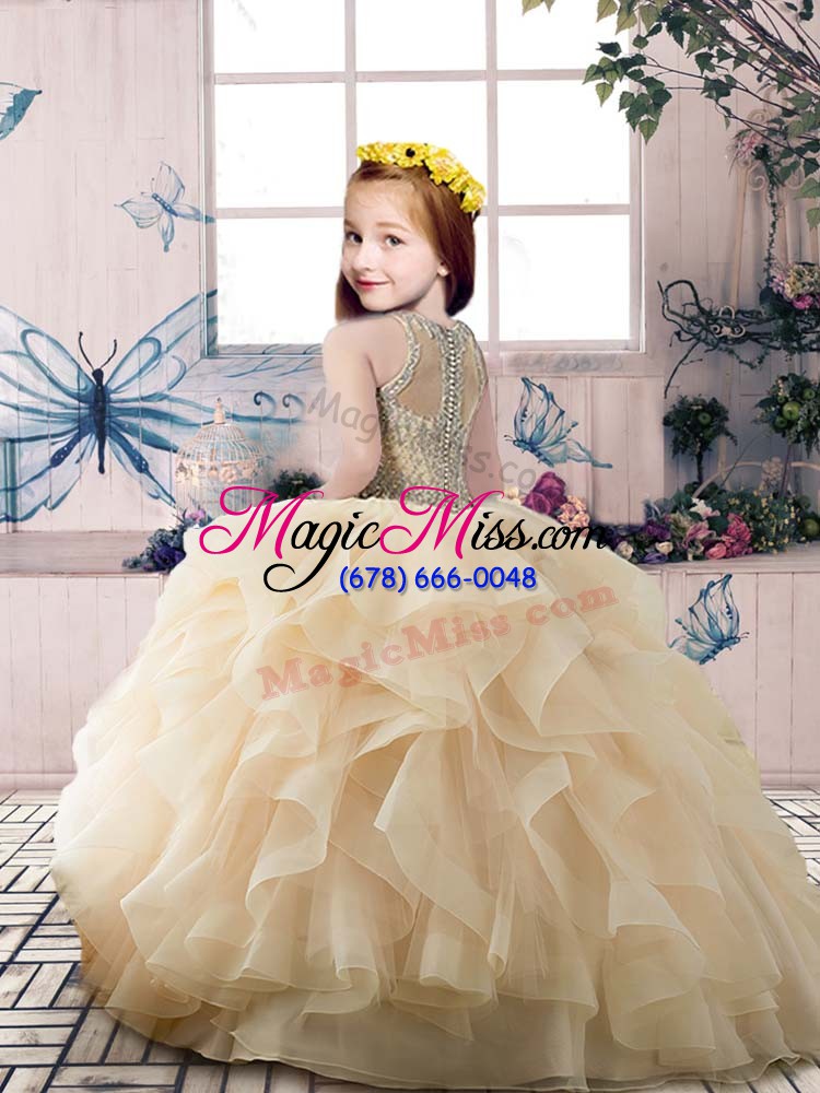 wholesale sweet floor length apple green kids formal wear organza sleeveless beading and ruffles