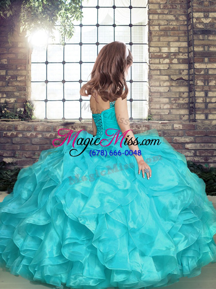 wholesale organza sleeveless floor length pageant dresses and beading and ruching