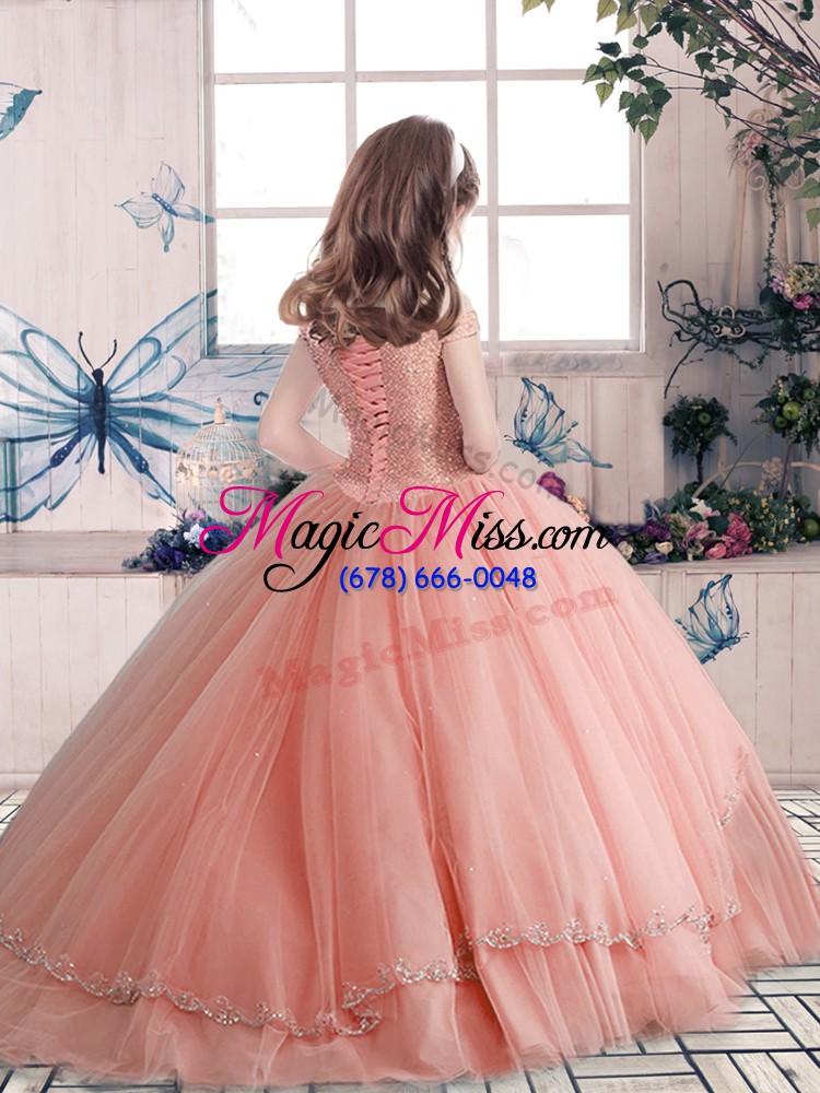 wholesale beading little girls pageant gowns blue lace up sleeveless floor length