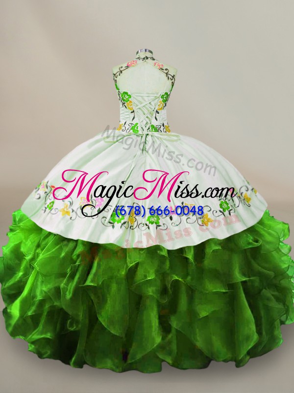 wholesale green halter top lace up embroidery quinceanera gowns sleeveless