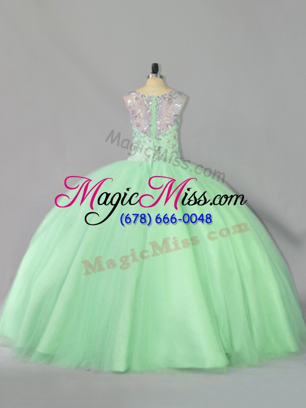 wholesale super floor length apple green sweet 16 quinceanera dress tulle sleeveless sequins