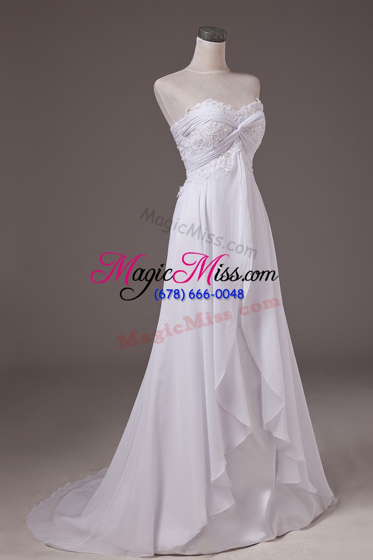 wholesale lace up wedding dresses white for wedding party with lace sweep train