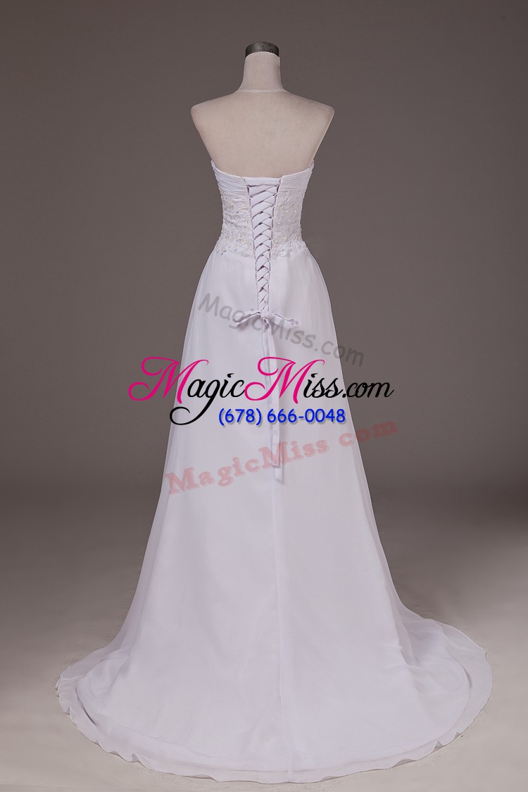 wholesale lace up wedding dresses white for wedding party with lace sweep train