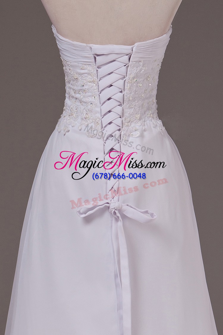 wholesale lace up wedding dresses white for wedding party with lace sweep train