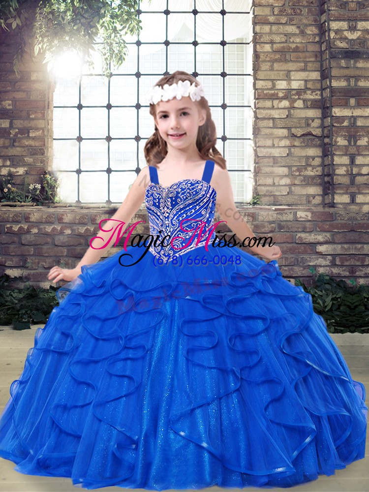 wholesale tulle sleeveless floor length little girl pageant gowns and beading and ruffles