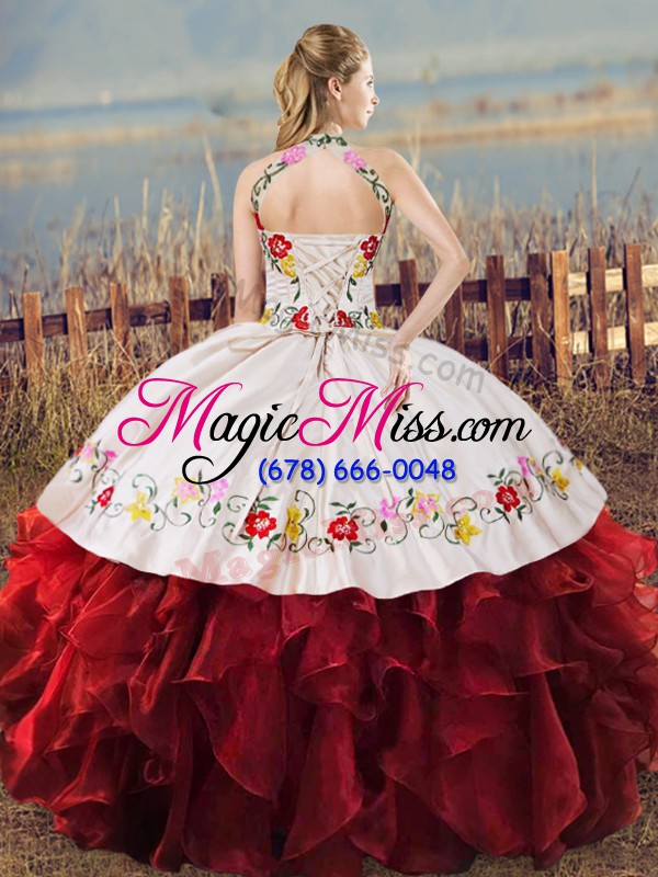 wholesale super halter top sleeveless organza quinceanera gowns embroidery and ruffles lace up