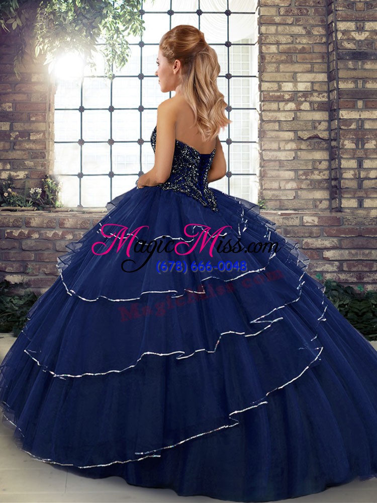 wholesale yellow ball gowns beading and ruffled layers quinceanera dresses lace up tulle sleeveless