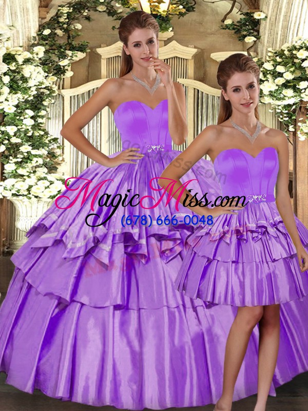 wholesale flare lilac taffeta backless sweet 16 dresses sleeveless floor length ruffled layers