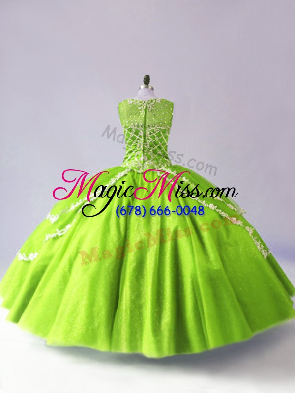 wholesale attractive scoop sleeveless tulle quinceanera gown beading and appliques zipper