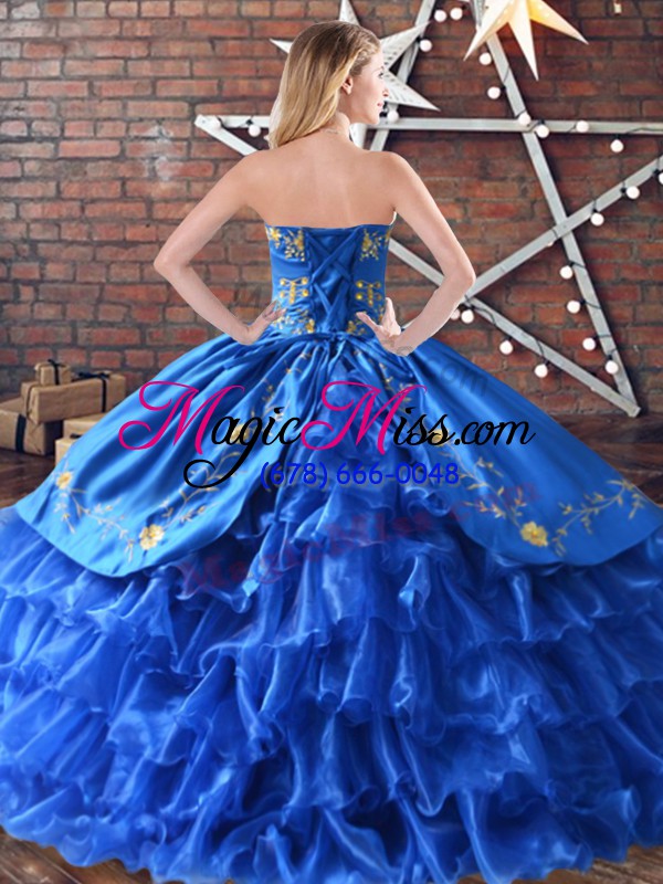 wholesale romantic royal blue quinceanera gown for with embroidery and ruffled layers sweetheart sleeveless lace up