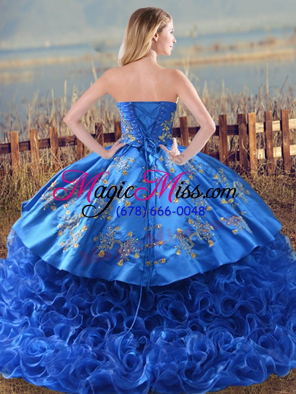 wholesale sweetheart sleeveless brush train lace up 15 quinceanera dress royal blue organza