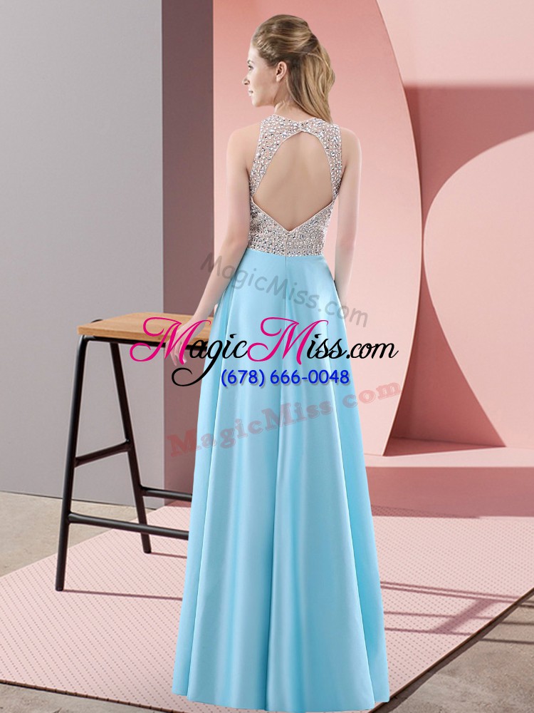 wholesale flare apple green satin backless evening outfits sleeveless floor length beading