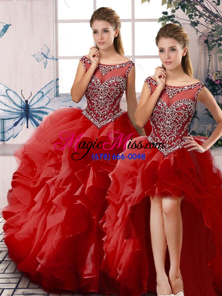 wholesale unique floor length three pieces sleeveless red sweet 16 dress zipper