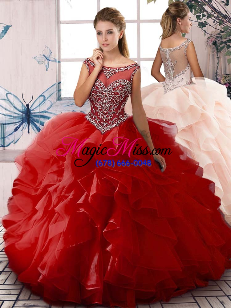 wholesale unique floor length three pieces sleeveless red sweet 16 dress zipper