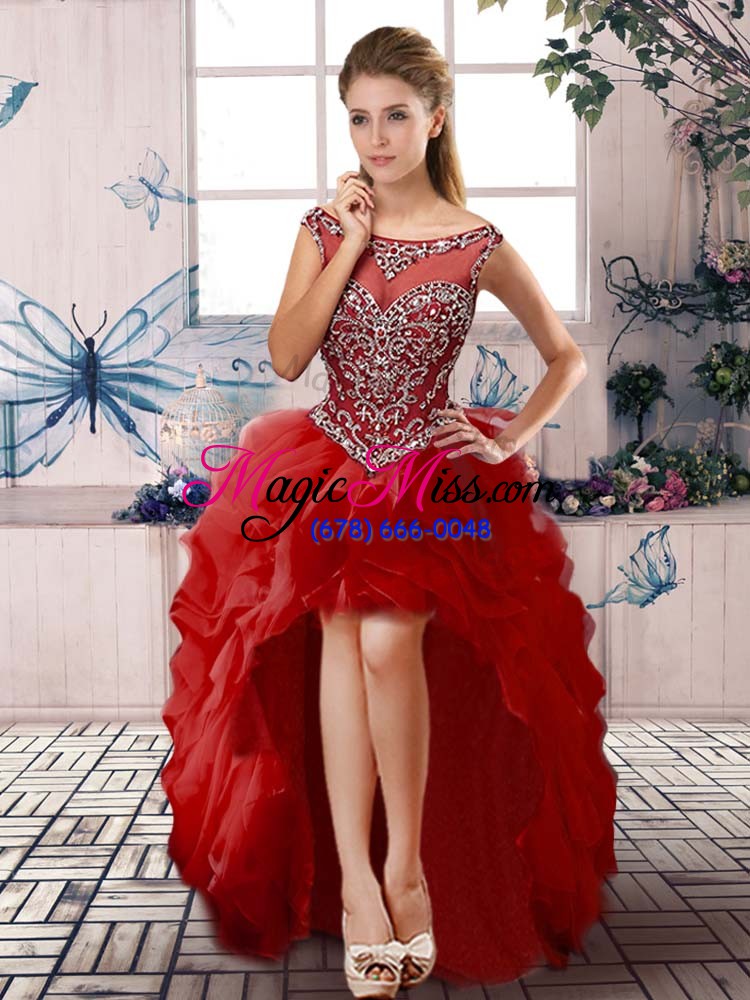 wholesale unique floor length three pieces sleeveless red sweet 16 dress zipper