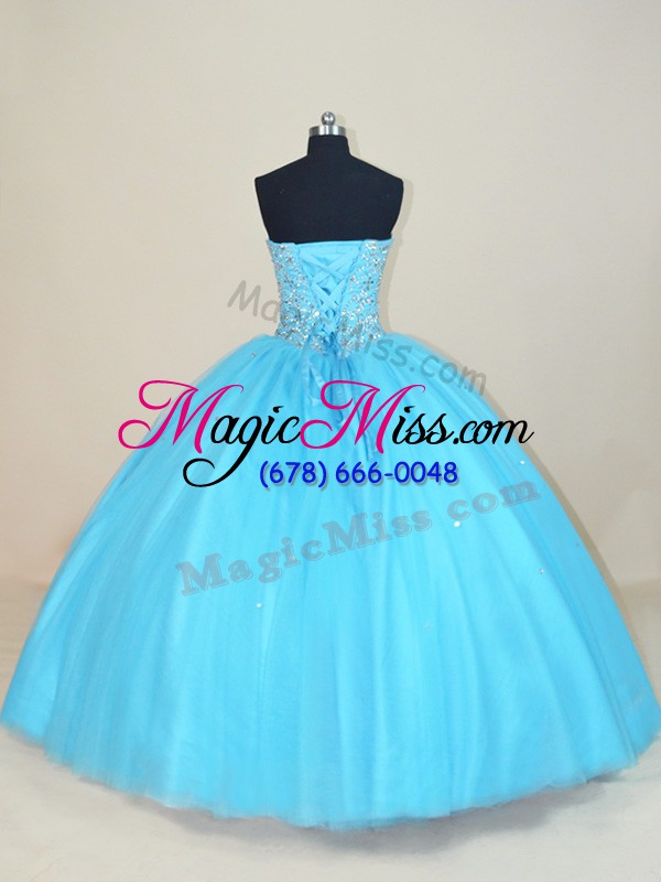 wholesale aqua blue sleeveless tulle lace up ball gown prom dress for sweet 16 and quinceanera