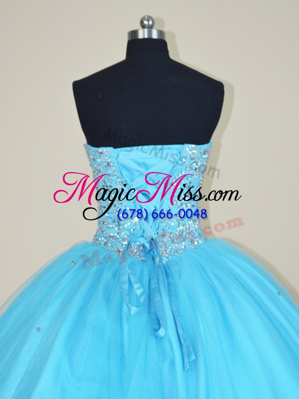 wholesale aqua blue sleeveless tulle lace up ball gown prom dress for sweet 16 and quinceanera