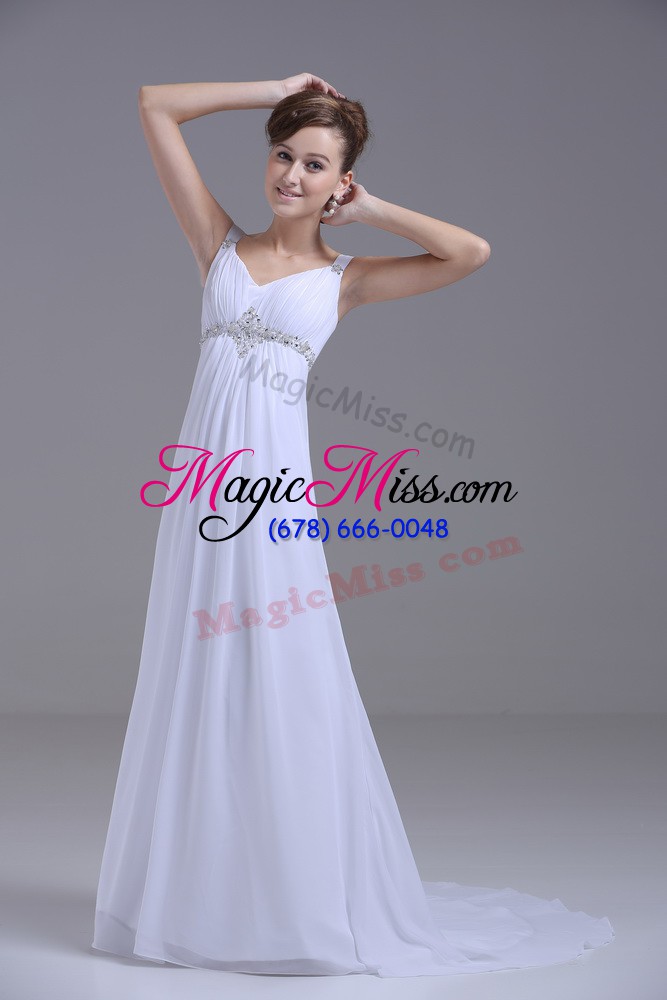 wholesale lovely empire sleeveless white wedding gown brush train lace up