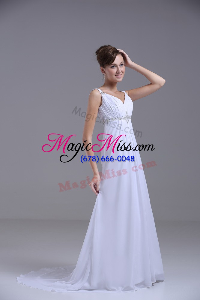 wholesale lovely empire sleeveless white wedding gown brush train lace up