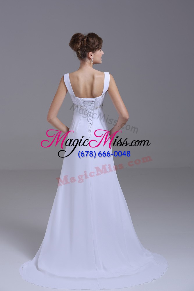 wholesale lovely empire sleeveless white wedding gown brush train lace up