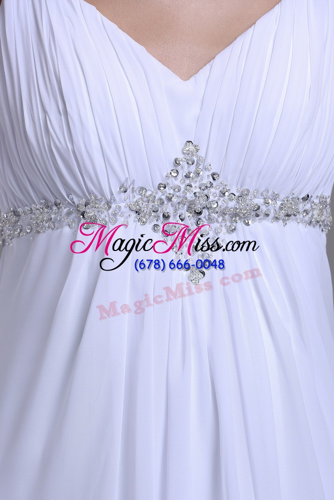 wholesale lovely empire sleeveless white wedding gown brush train lace up