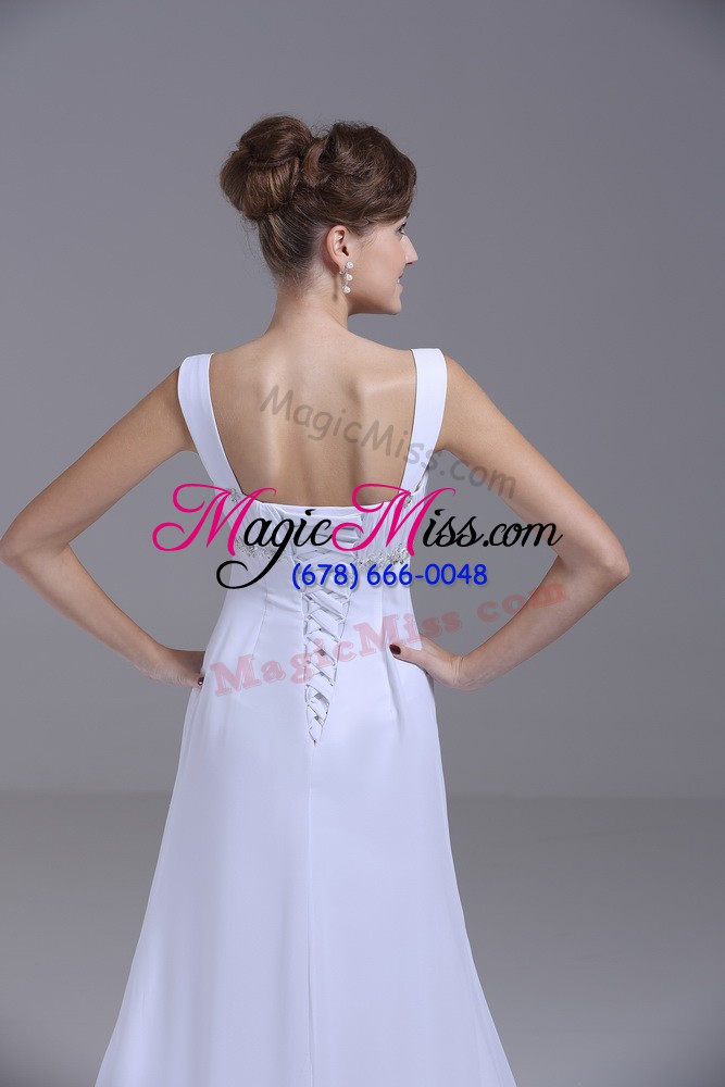 wholesale lovely empire sleeveless white wedding gown brush train lace up